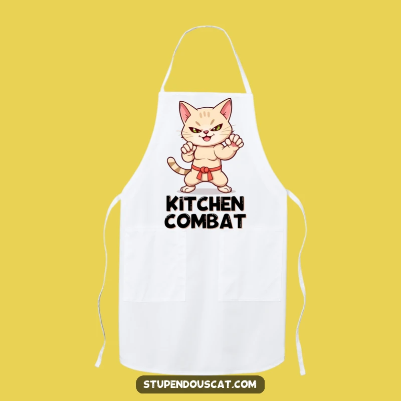 Funny Martial Arts Cat Apron - Kitchen Fighter's Humorous Gear