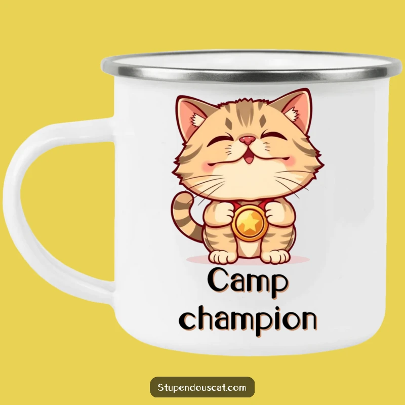 Funny Champion Cat Camping Mug - Stupendous Medal Drinkware for Outdoor Wins