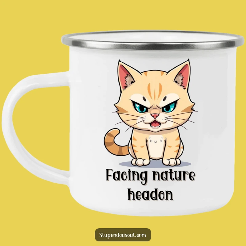 Funny Fearless Cat Camping Mug: Adventure with Stupendous Courage