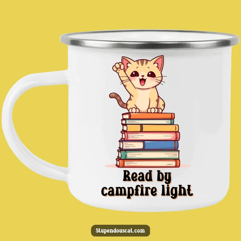 Funny Book Cat Camping Mug: Adventure with Literary Humor Funny Gift