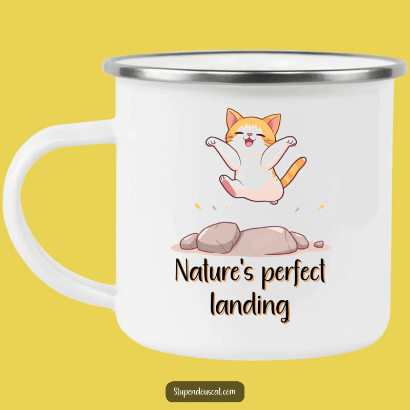 Funny Cat Landing Camping Mug: Adventure Fuel with a Hilarious Feline Touch, Great Funny Gift