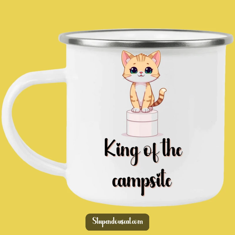 Funny Confident Cat Cub on Pedestal Camping Mug - Hilarious Adventures Await