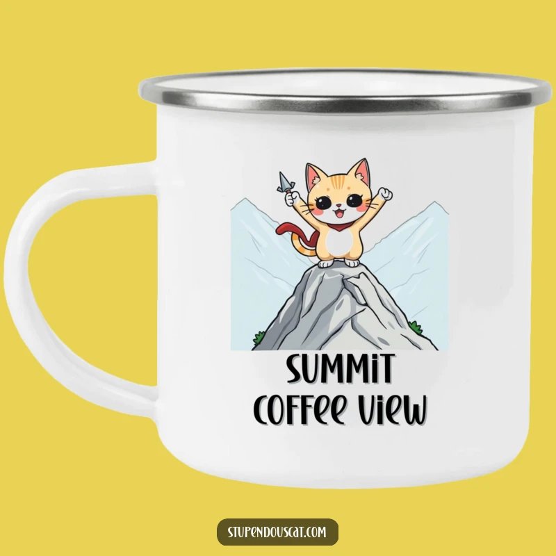 Funny Heroic Cat Mountaintop Camping Mug - Epic Outdoor Companion
