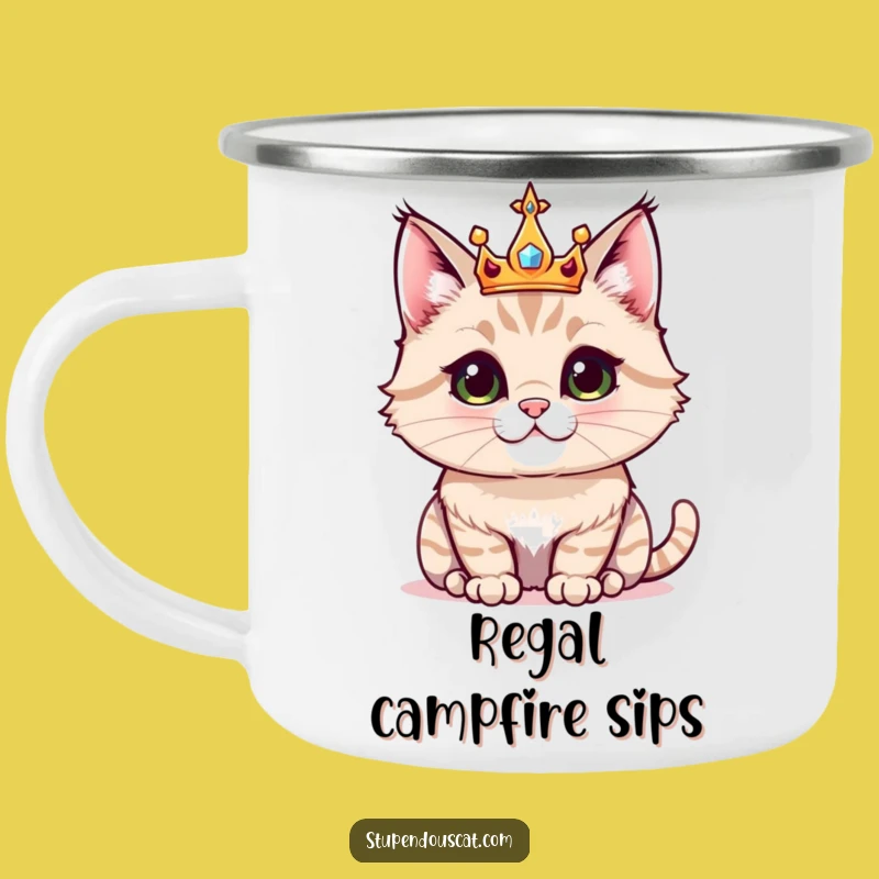 Funny Majestic Crown Cat Camping Mug: Adventure in Royal Style!
