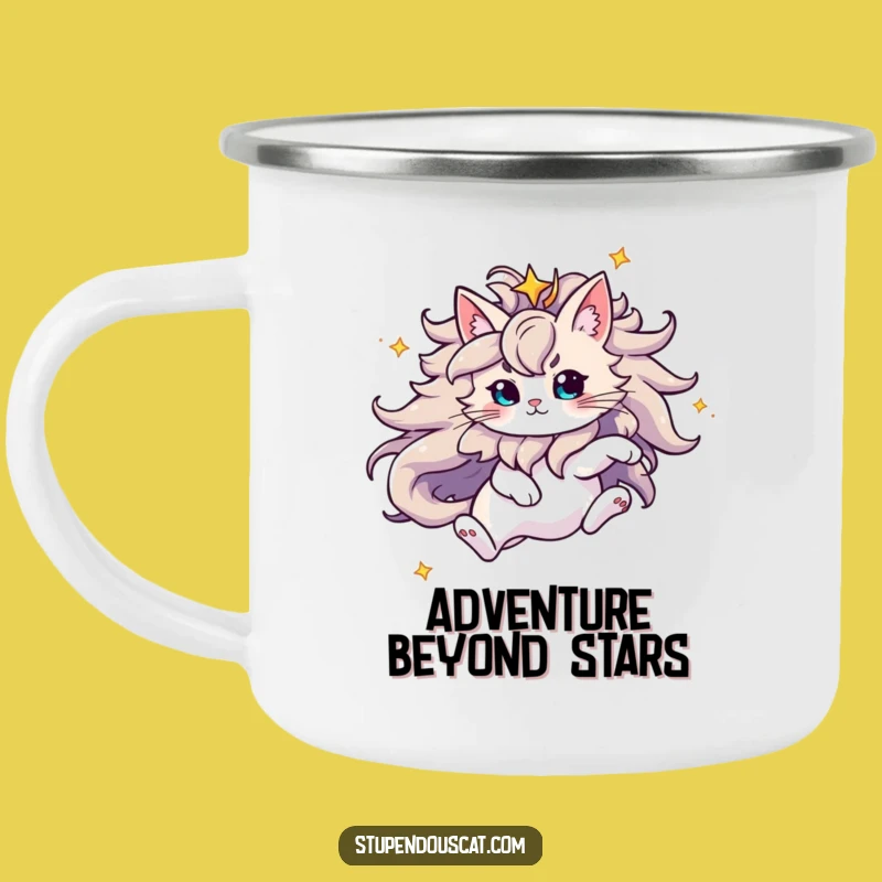 Funny Majestic Star Mane Cat Camping Mug: Adventure Fuel, Perfect Outdoorsy Gift!