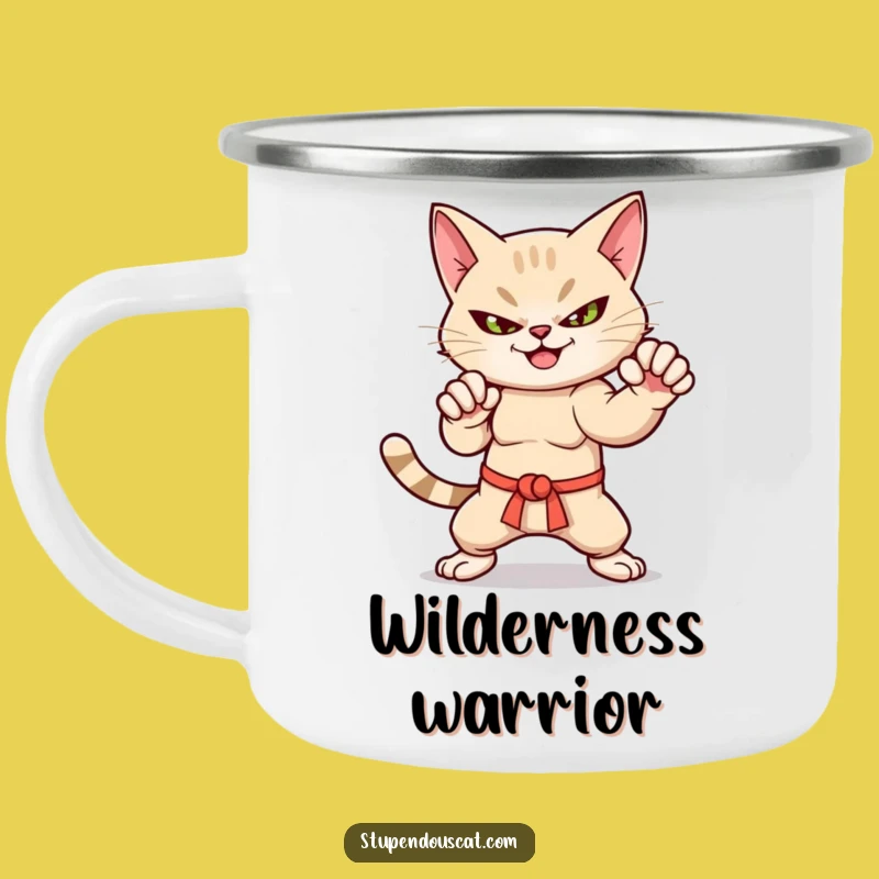 Funny Martial Arts Cat Camping Mug - Durable & Fierce Outdoor Drinkware