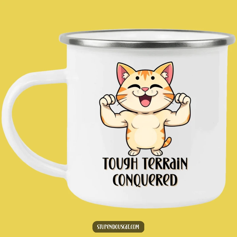 Funny Strong Cat Flex Camping Mug - Power Up Your Adventures