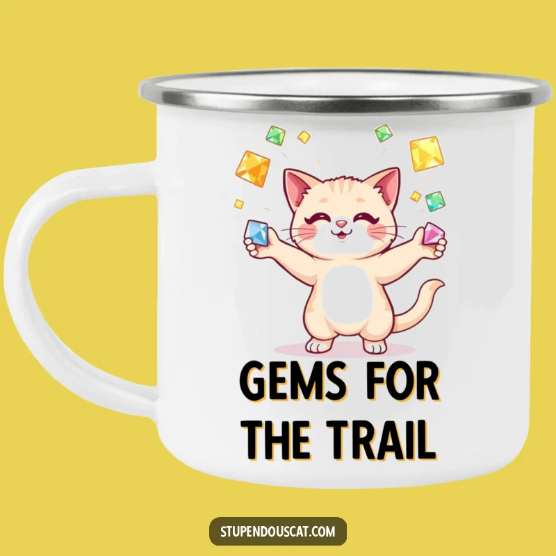 Funny Cat Juggling Gems Camping Mug: Treasure Your Adventure - Outdoor Gift