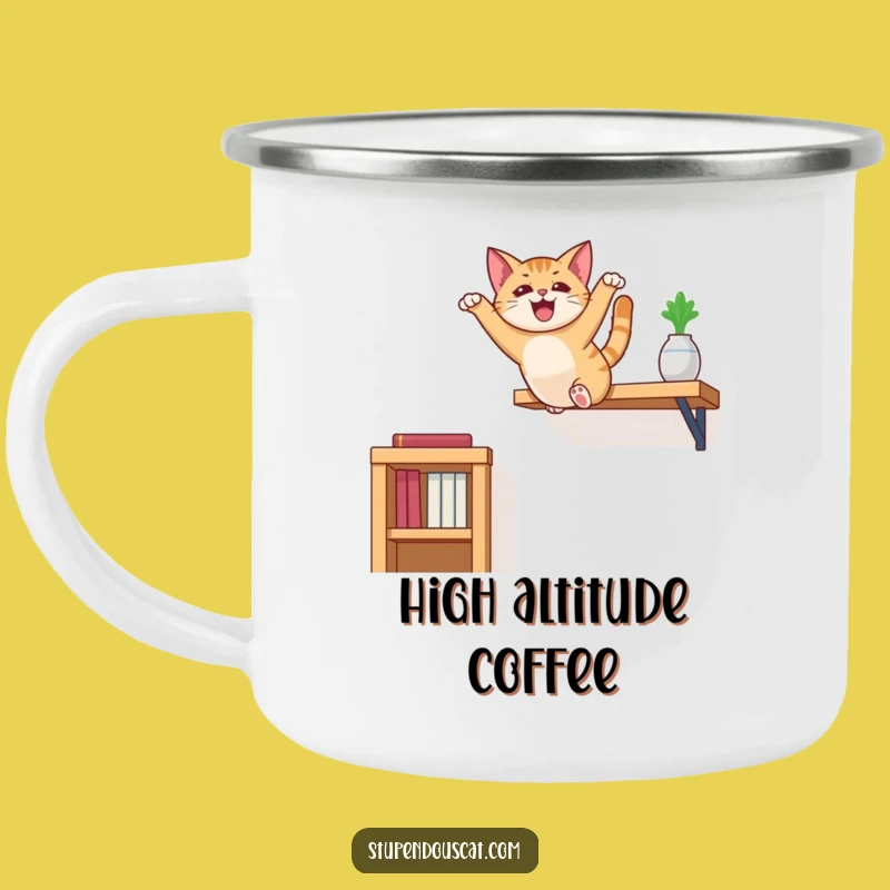 Funny Cat Leaping Camping Mug: Adventure with Hilarious Feline Flair and Durability