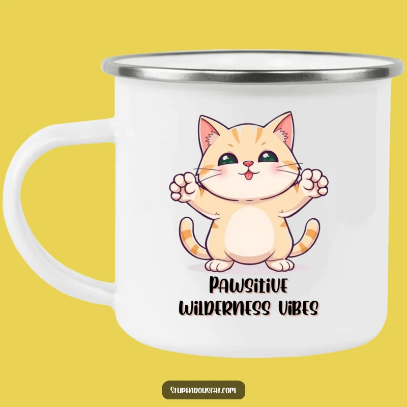 Funny Hero Cat Camp Mug - Paws Out Pose, Hilarious Outdoor Protector