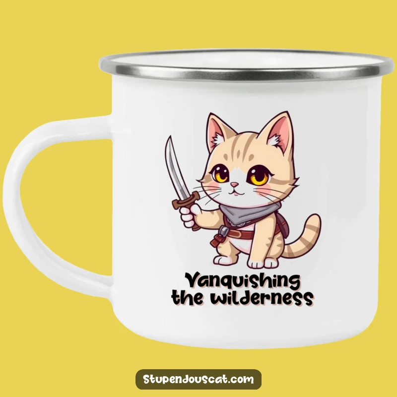 Funny Adventurous Cat Camping Mug - Tiny Sword Warrior Outdoor Gear Gift