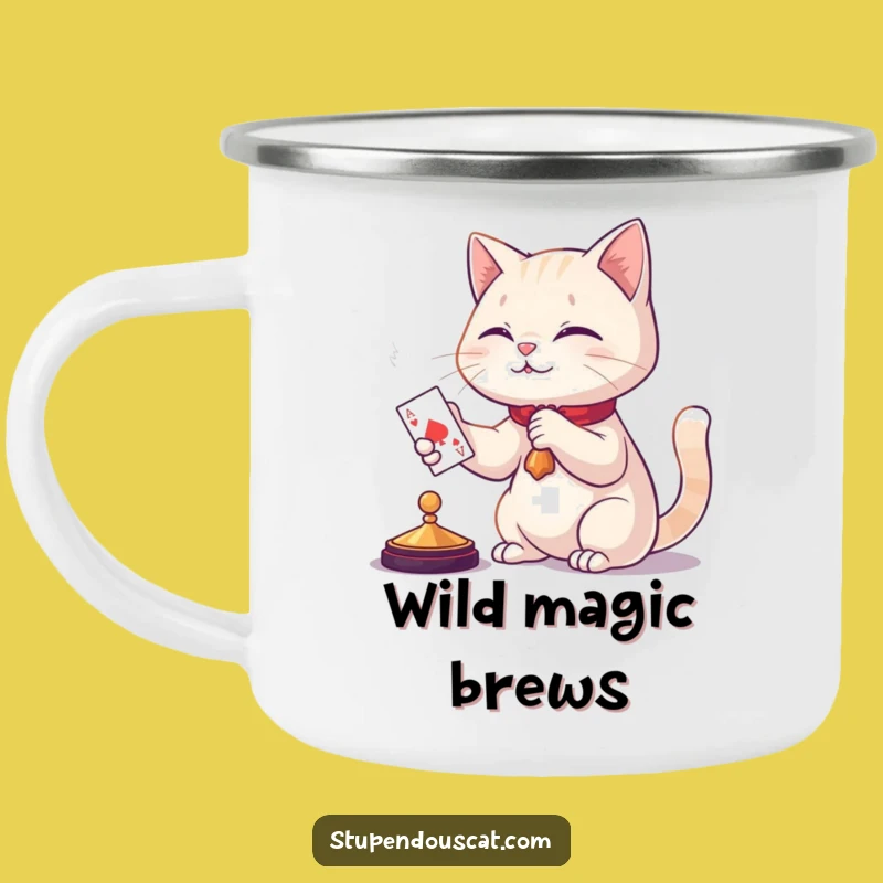 Funny Cat Magic Camping Mug: Card Appearing Adventure - Outdoor Gift