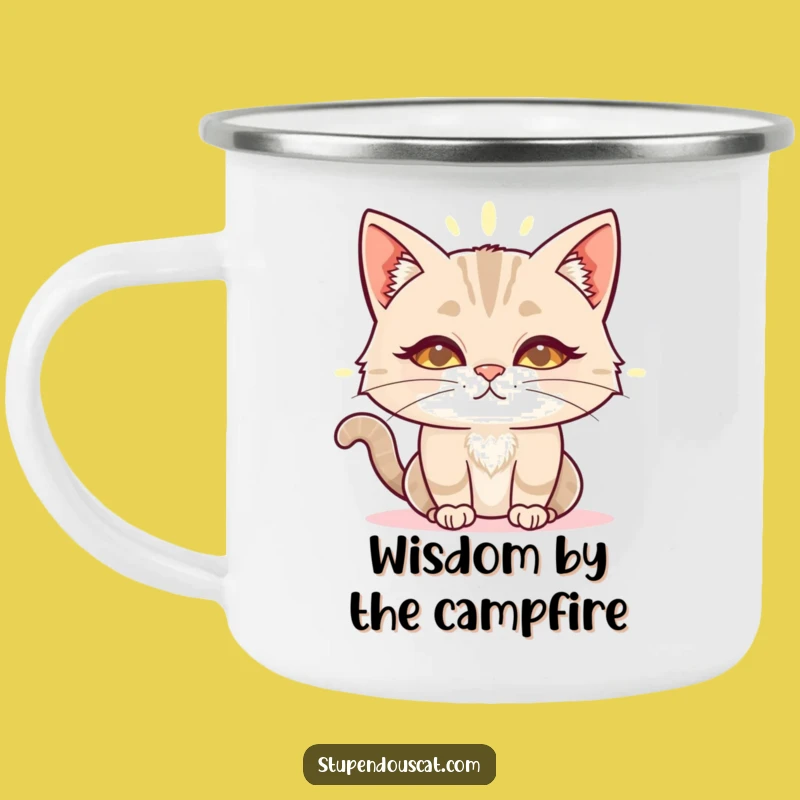 Funny Wise Cat Aura Camping Mug: Enlightened Campfire Brews