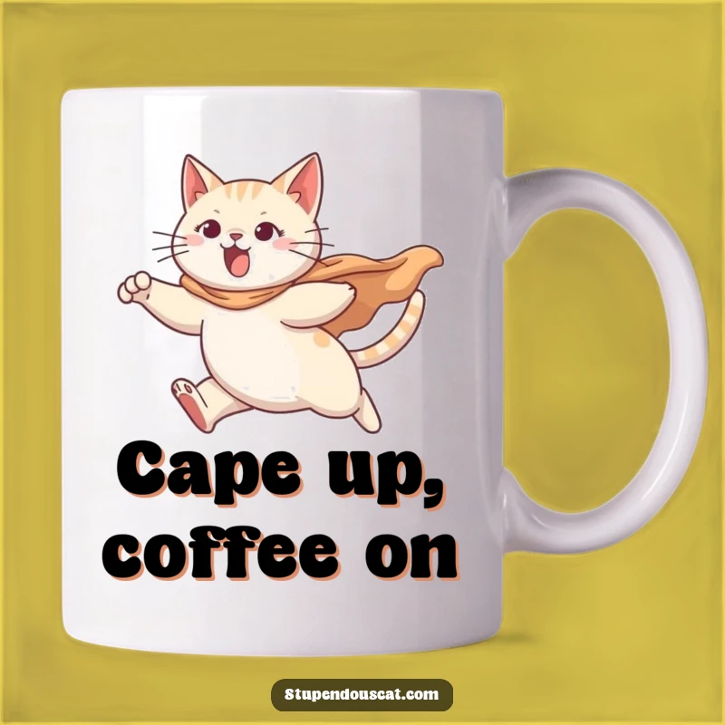 Funny Cat Leaping Superhero Mug - A Determined Feline's Hilarious Action Gift