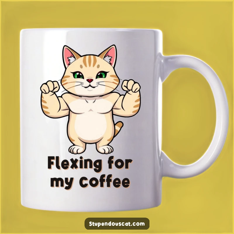 Funny Strong Cat Mug: Flexing Muscles with Pride, Bicep Power Gift
