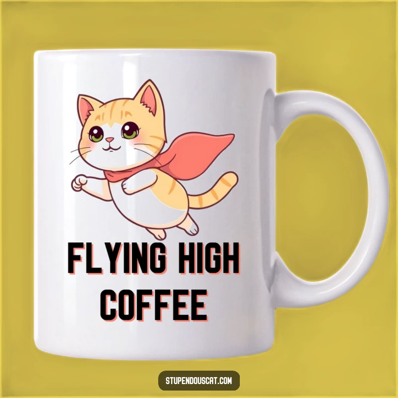 Funny Flying Cat Mug - Tiny Cape Hero Gift for Adorable Feline Fans