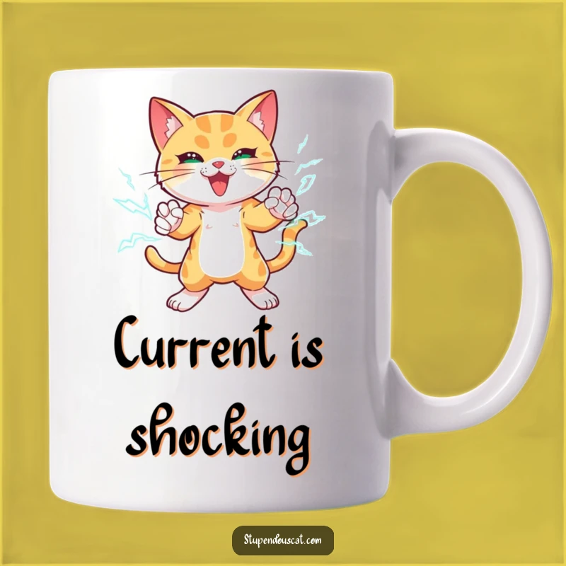 Funny Power Cat Mug: Electric Paws Lightning Strike Pose Perfect Gift