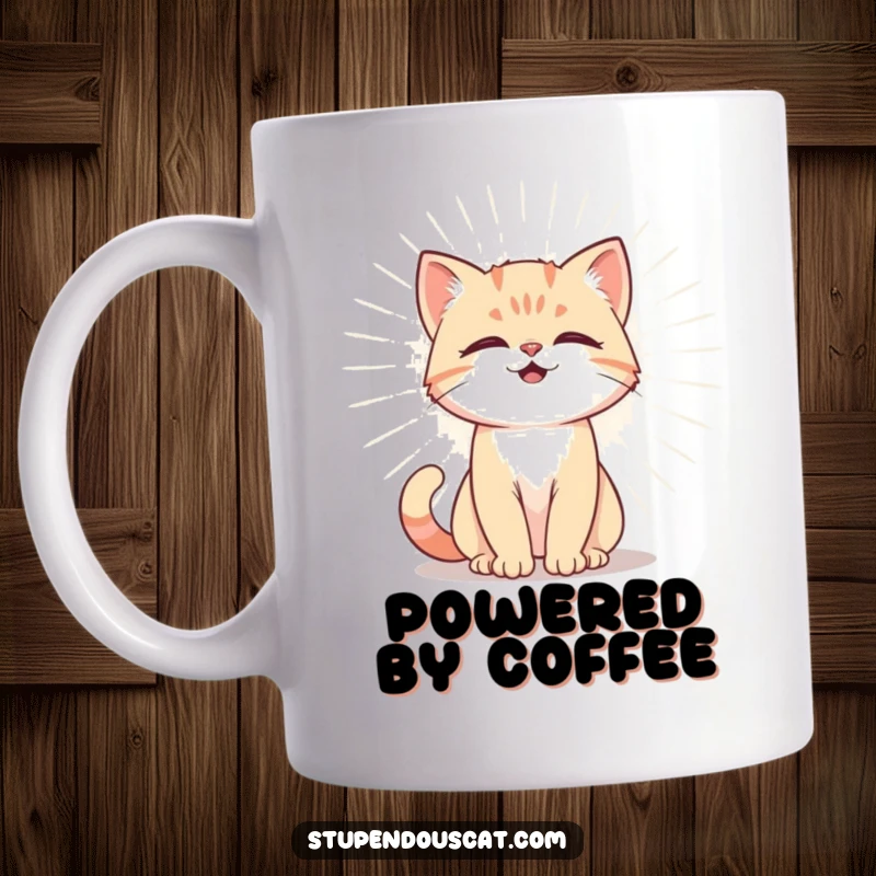 Funny Mug showcasing a powerful cat cub emitting a radiant aura, symbolizing strength and humorous, majestic energy.
