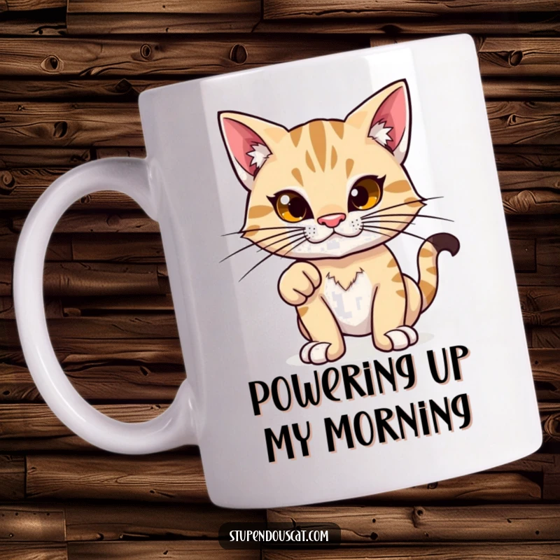 Funny mug: A proud feline with exaggerated whiskers confidently strikes a powerful stance, radiating self-assurance.