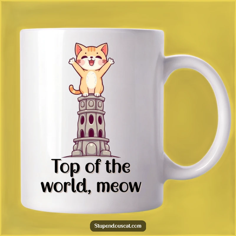 Funny Triumphant Cat Mug: Epic Gift for Achievers Who Conquer Impossible Heights