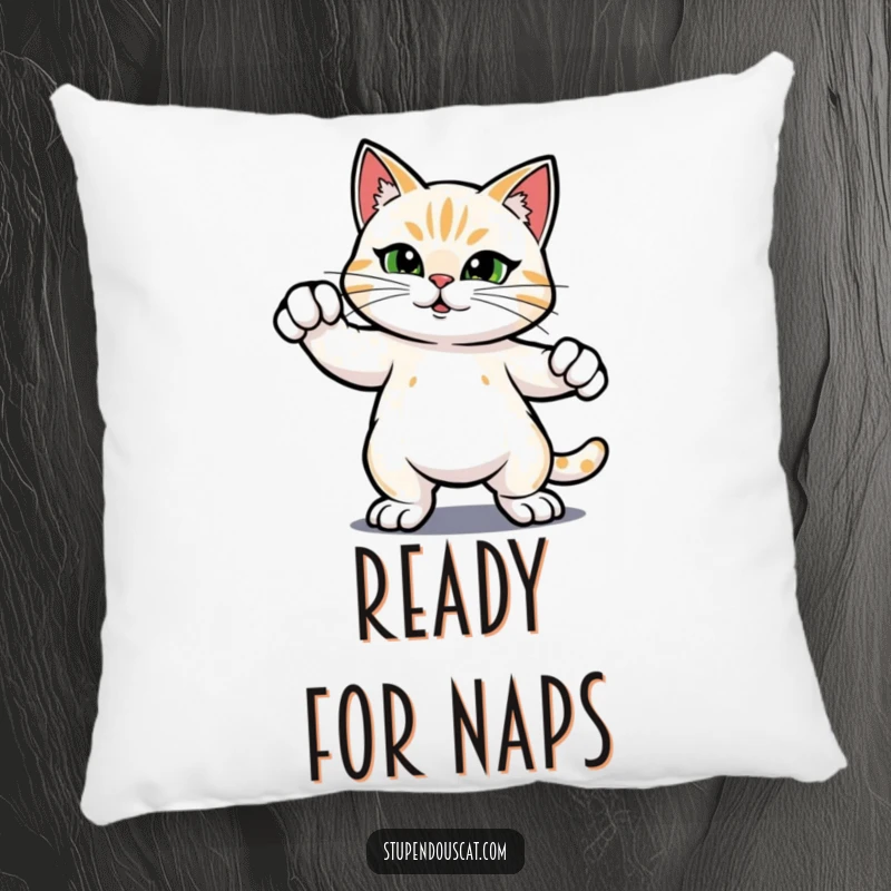 Funny pillow with a heroic cat striking a confident stance, offering comfort and a humorous touch of bravery to any room.