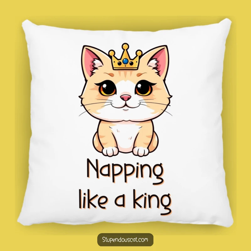 Funny Royal Kitty Pillow: Pleased Crown Cat Cushion, Cozy Gift