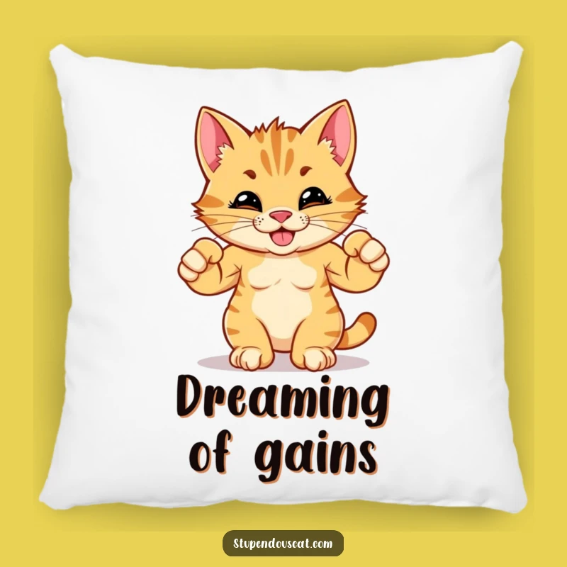 Funny Strong Cat Cub Flexing Muscles Pillow - Comfy and Hilarious Home Decor