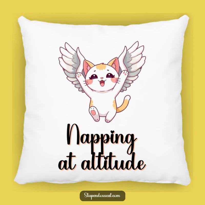 Funny Triumphant Winged Cat Pillow: Cozy Flight Dreams, Adorable Funny Gift!