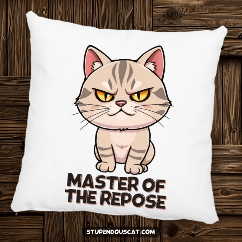 Funny pillow: A smug cat with narrowed, twinkling eyes strikes a dramatic pose, conveying playful superiority and charm.