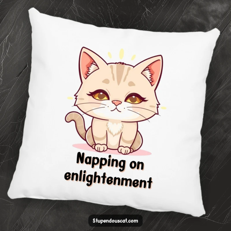 Funny wise cat aura pillow featuring a serene cat glowing with wisdom, soft and comforting for peaceful moments.