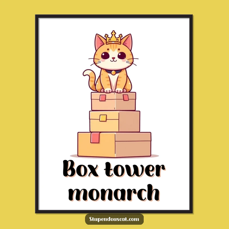 Funny Regal Cat Box Tower Digital Art - Instant Feline Royalty Download