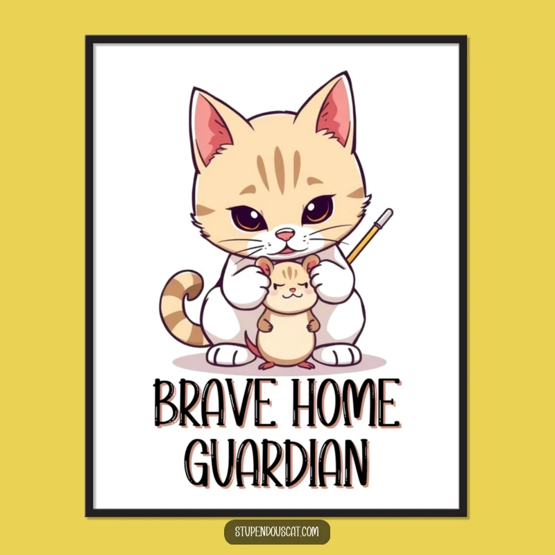 Funny Valiant Cat Toy Mouse Digital Print: Heroic Feline Art, Instant Funny Gift