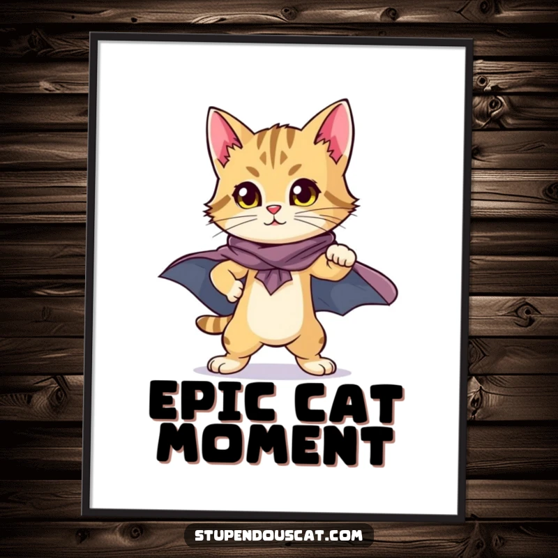 Heroic Cat Cub Cape Digital Art Print: A vibrant print of a proud cat cub in a superhero cape, radiating courage.