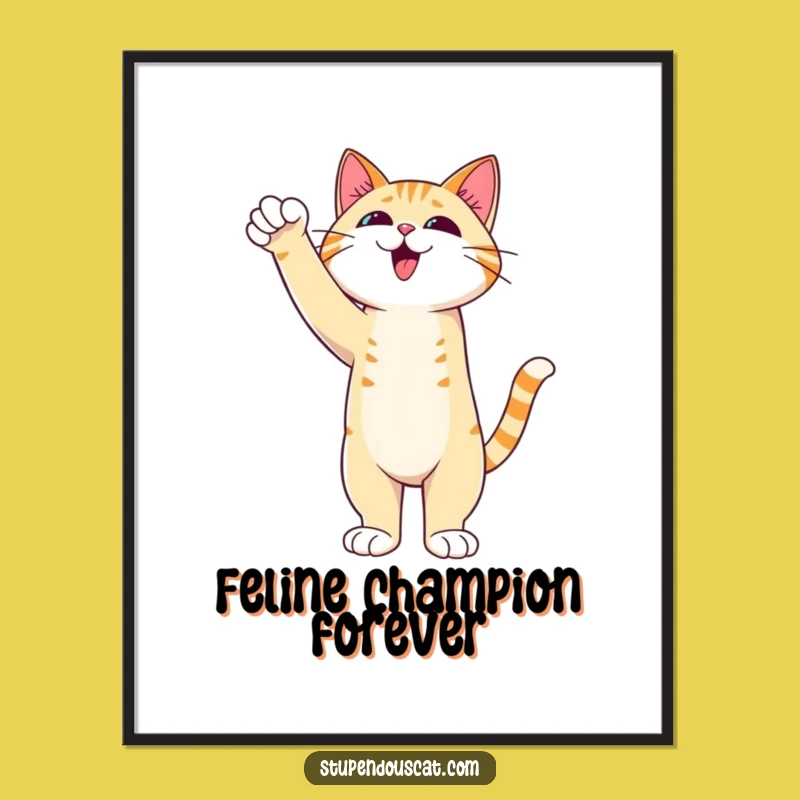Triumphant Cat Paw Digital Art Print - Admirable Feline Victory Decor Gift
