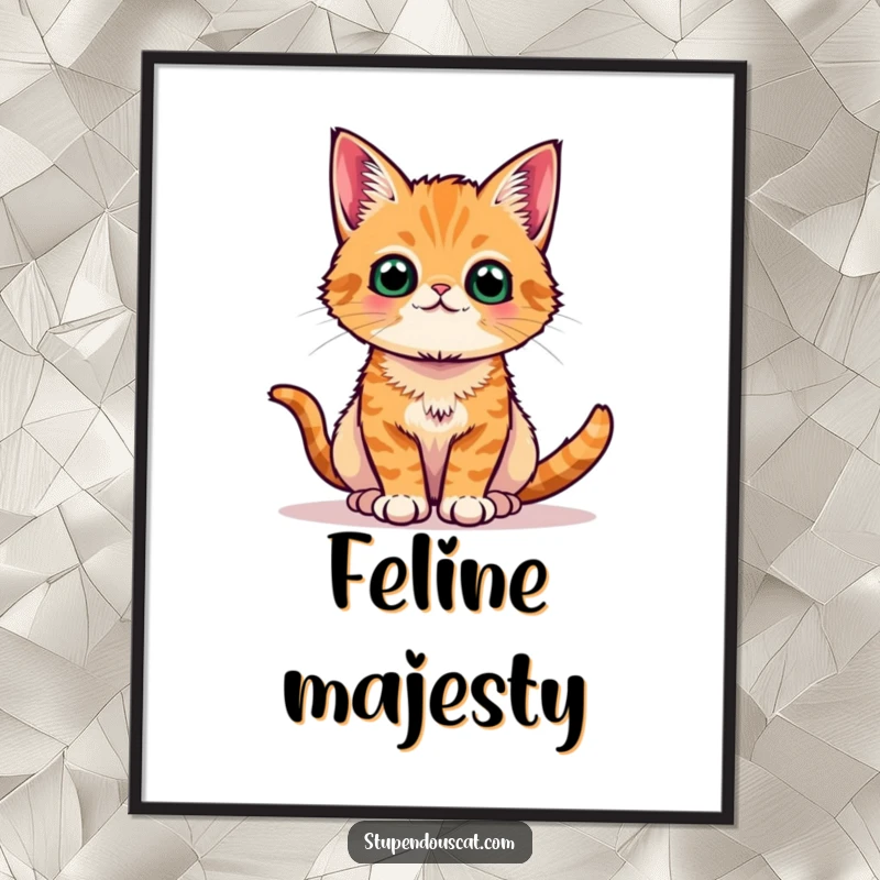 Funny orange tabby cat digital art print, posing regally and proudly, a sophisticated piece capturing feline pride.