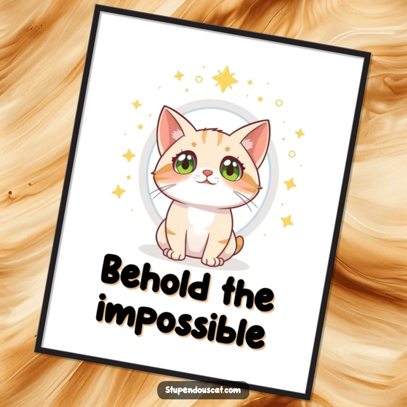 Funny cat digital art print showing a curious cat gazing at an opening magical portal.