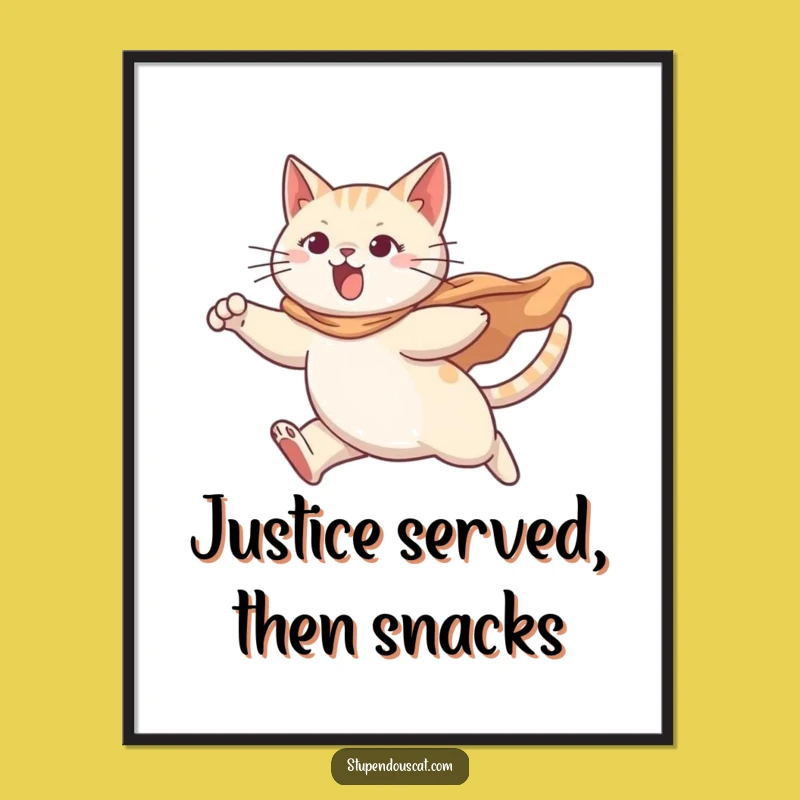 Funny Leaping Cat Digital Print - Determined Heroic Feline Art, Hilarious Decor