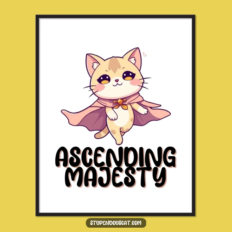 Funny Majestic Flying Cat Digital Print: Epic Hero Art, Instant Gift