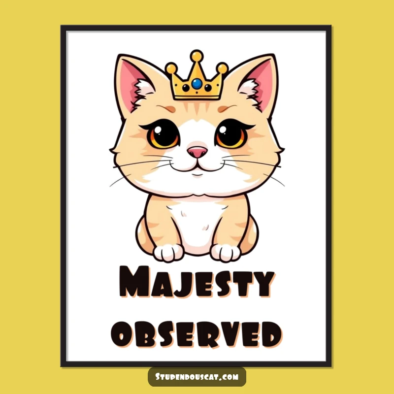 Funny Regal Cat Crown Digital Art Print: Royal Feline Art Instant Gift