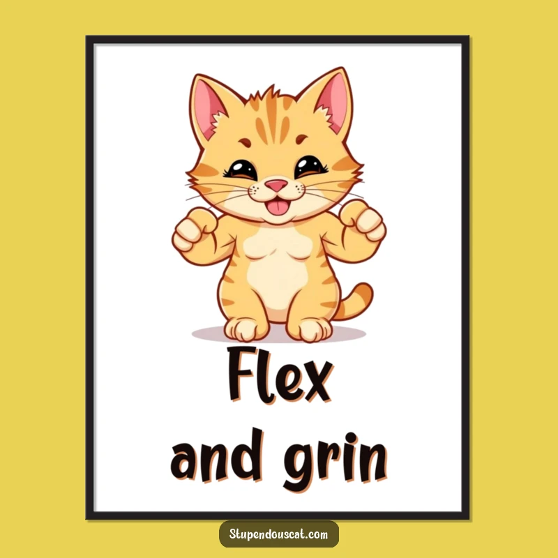 Funny Strong Cat Cub Flexing Muscles Digital Art - Instant Hilarious Decor Download