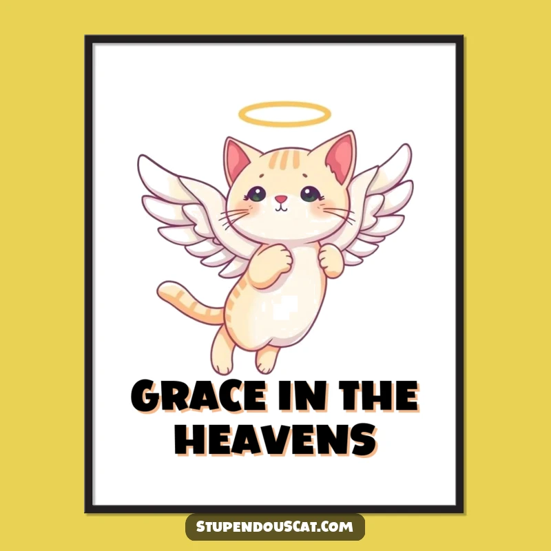 Funny Angelic Cat Wings Digital Art: Printable Grace for Your Walls