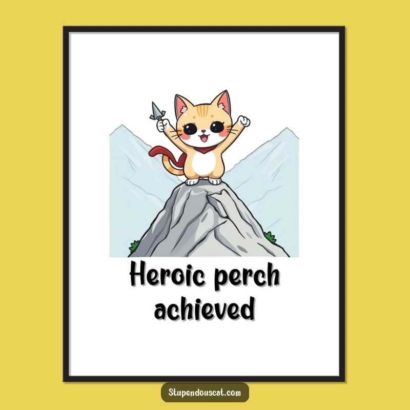 Funny Heroic Cat Mountaintop Digital Art - Epic Wall Decor