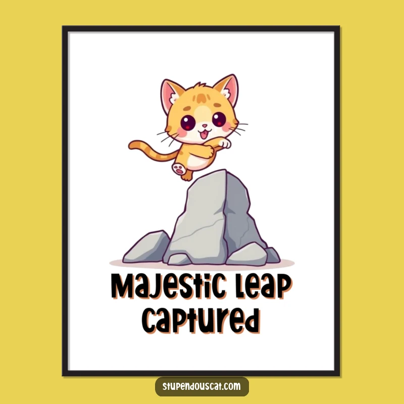 Valiant Cat Cub Leap Digital Art Print: Inspiring Leap for Instant Motivation!