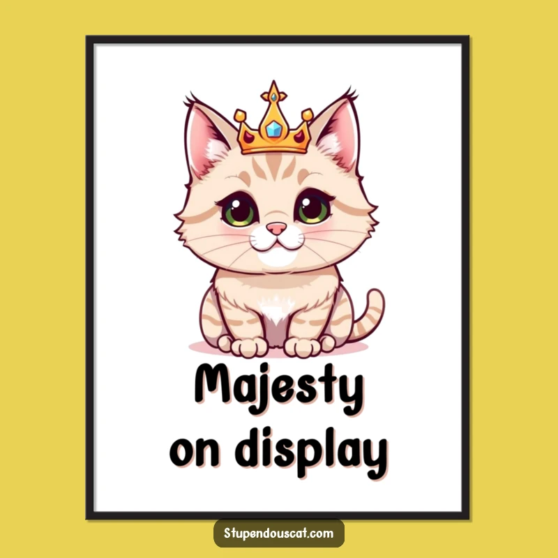 Funny Majestic Crown Cat Digital Art: Regal Feline Decor!