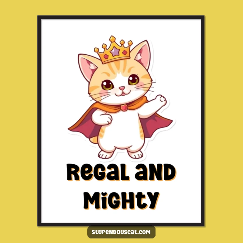 Funny Hero Cat Digital Art: Instant Regal Vibes, Perfect Funny Gift Download