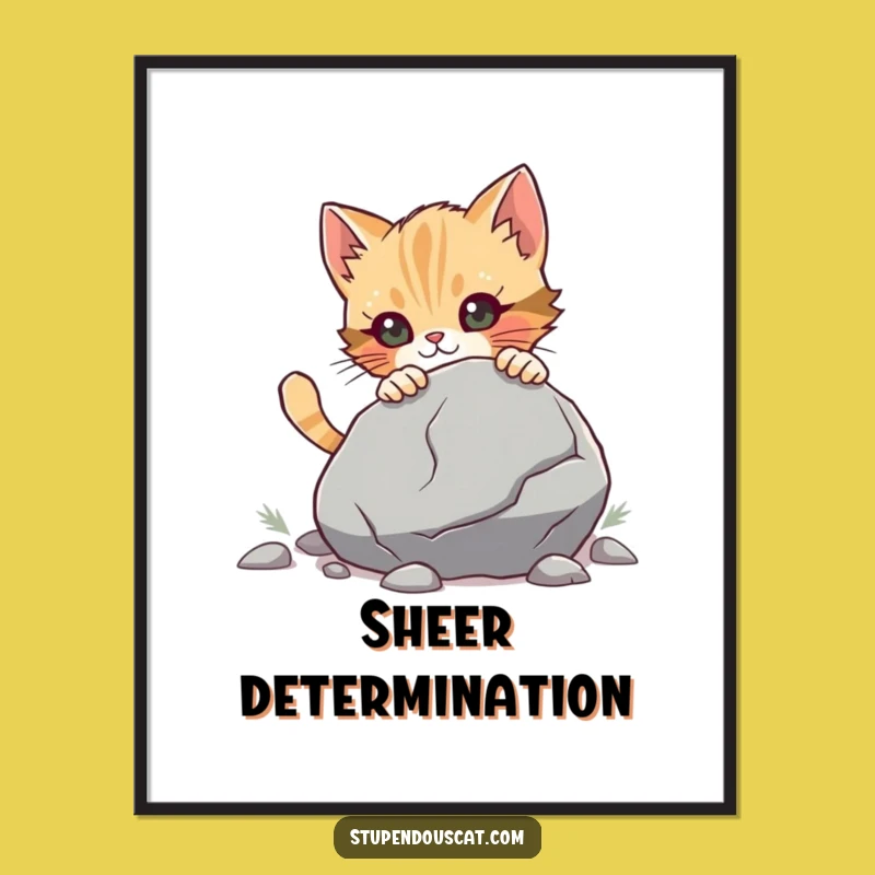 Funny Determined Cat Cub Boulder Digital Art - Instant Motivation & Humorous Decor