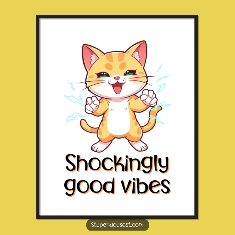 Funny Lightning Cat Digital Art: Powerful Paws Strike Pose for Your Wall