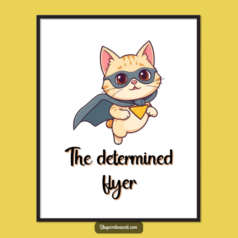 Funny Superhero Cat Digital Art: Determined Flight Printable, Ideal Funny Gift