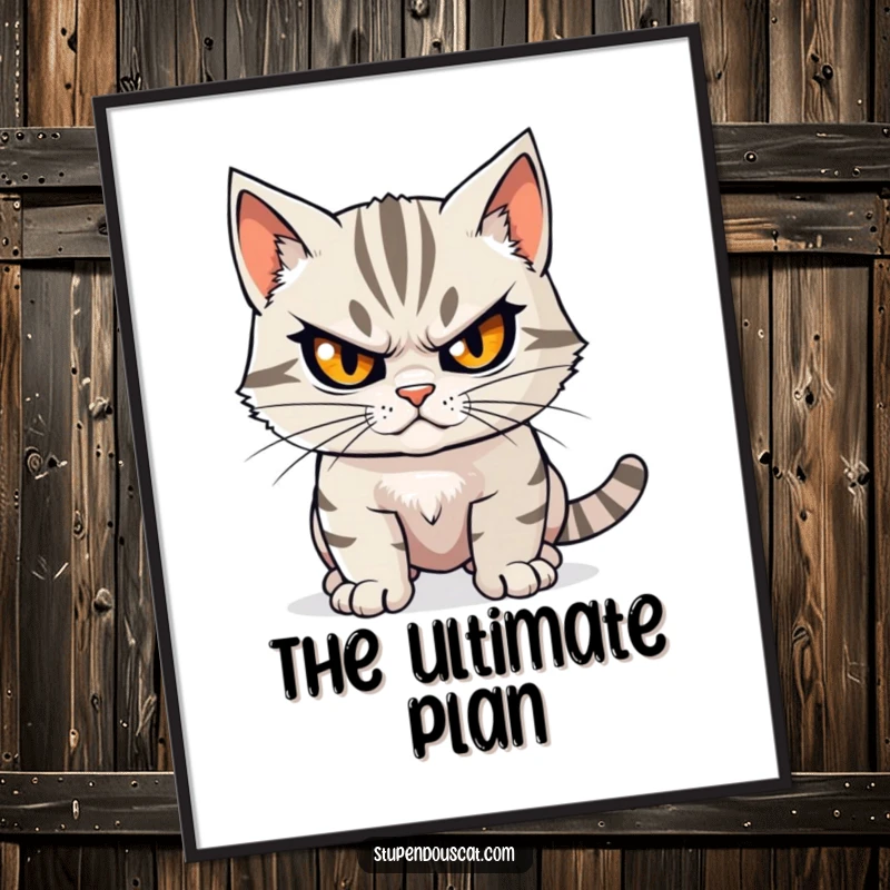 Funny determined cat digital art print of a cat with a steely gaze, poised and ready for a significant undertaking.