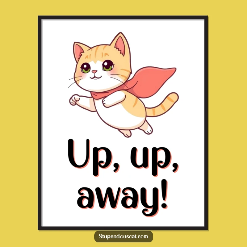 Funny Flying Cat Digital Art - Tiny Cape Hero Printable for Whimsical Decor